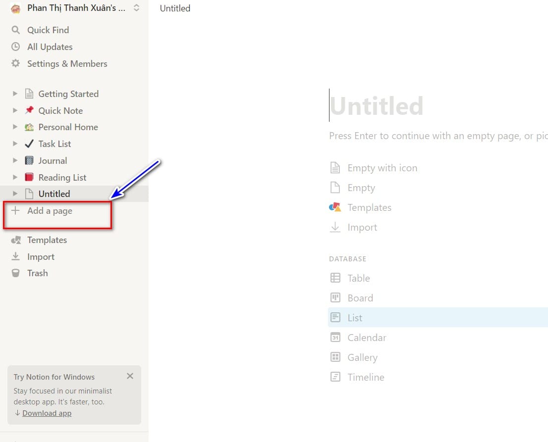 hình ảnh kích chuột vào add page