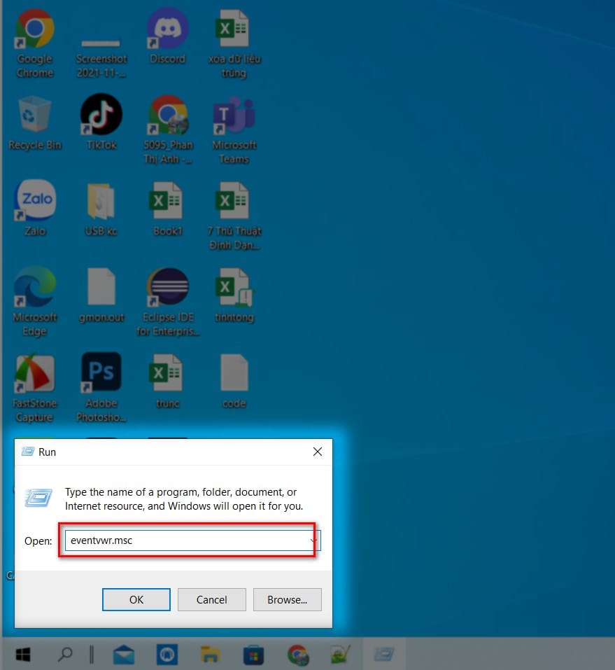 hình ảnh gõ eventvwr msc