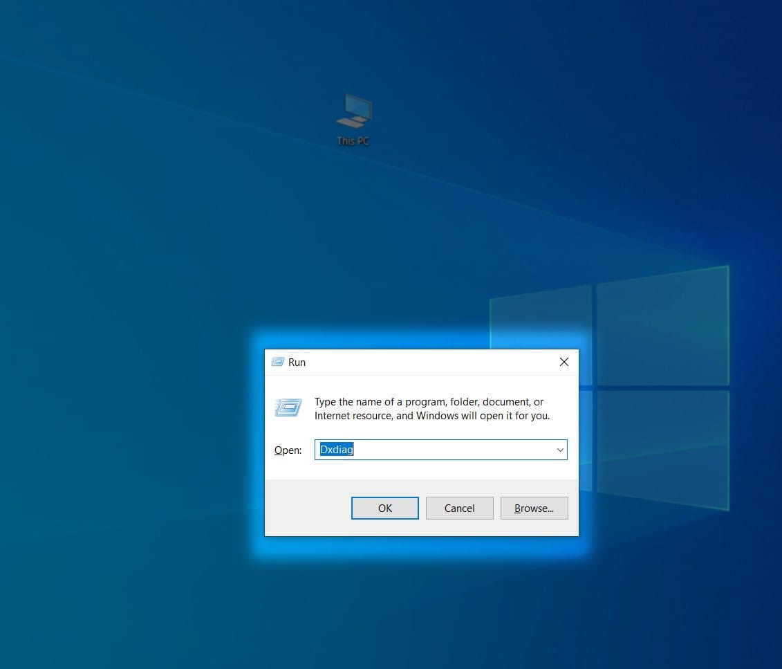 hình ảnh gõ dxdiag trong mục run