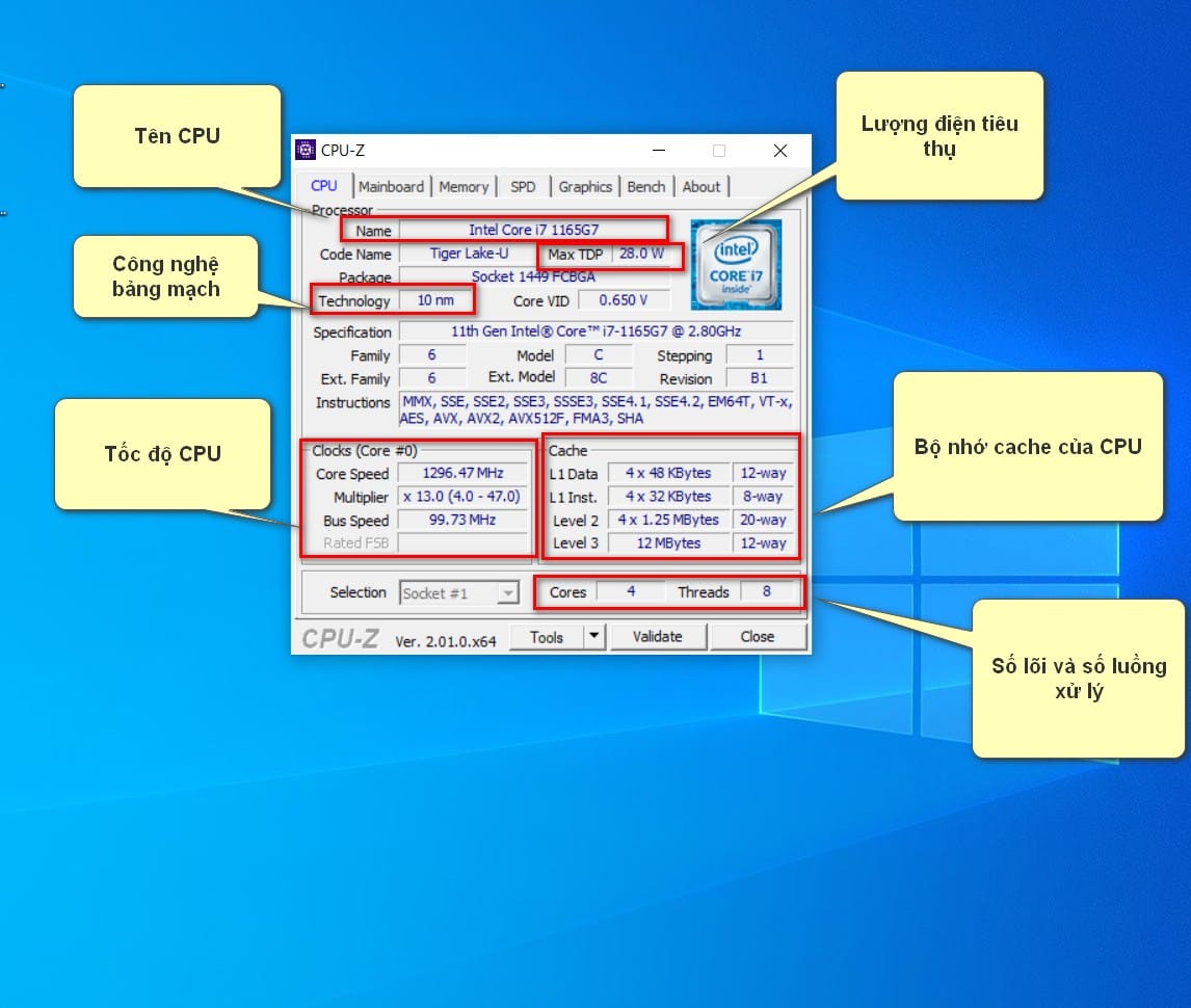 hình ảnh hiển thị giao diện cpu z