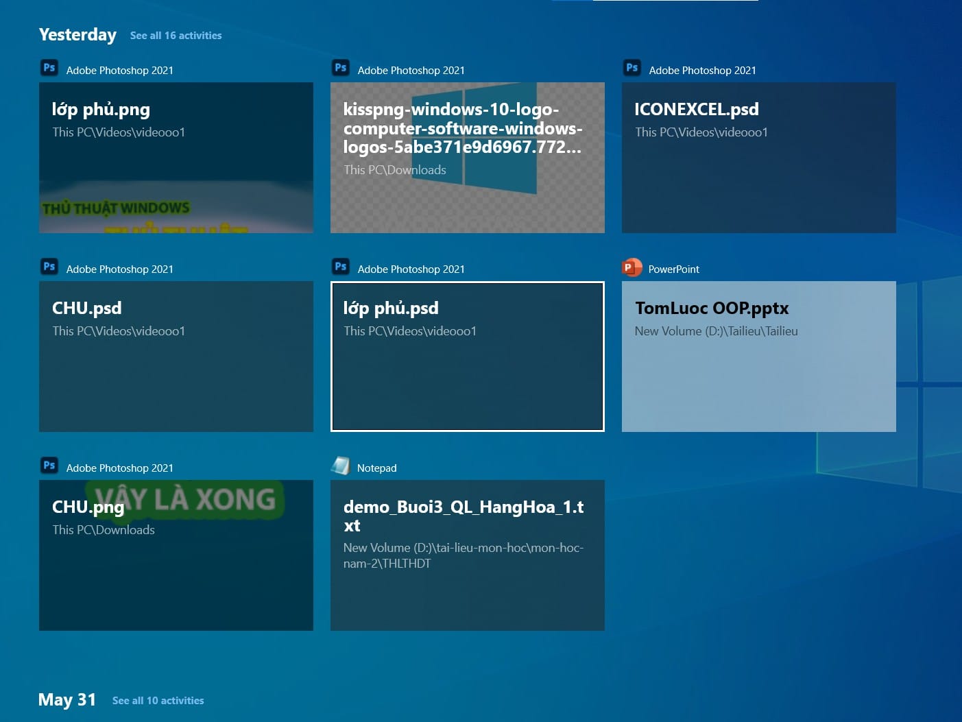 hình ảnh mở tính năng time line