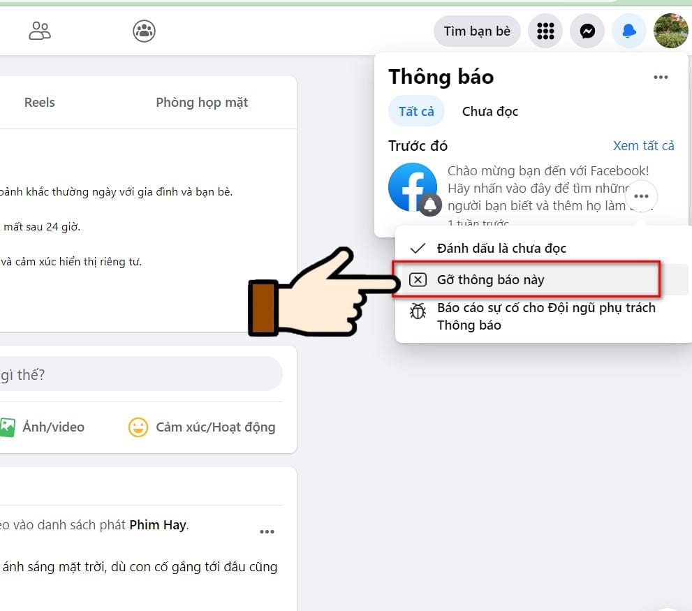 hình gỡ thông báo facebook