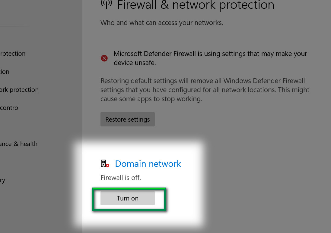 tắt domain netwwork