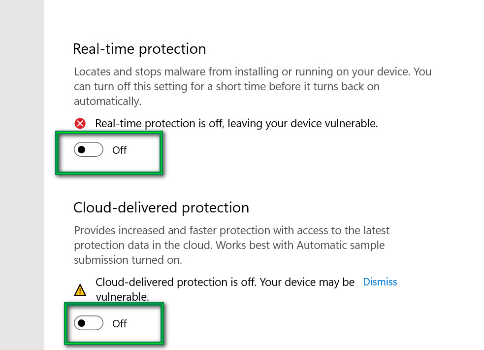 tắt real time protection
