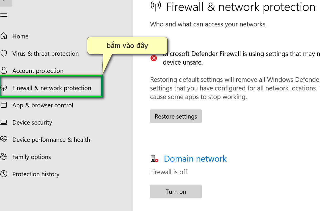 vào firewall network protection