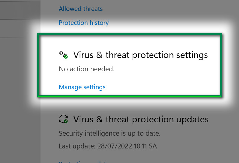 vào manage settings