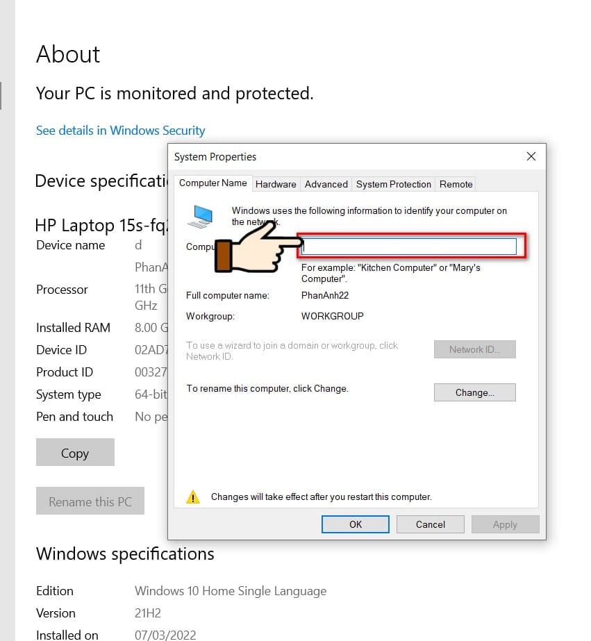 hình thay đổi tên trong computer description