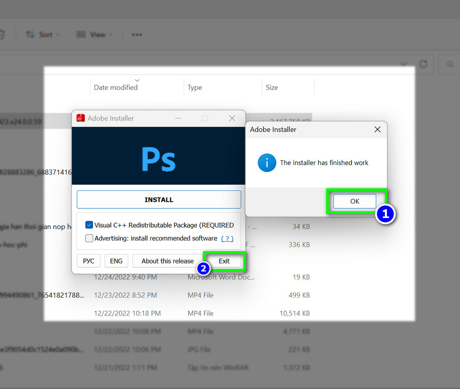 hoàn thành cài đặt photoshop cc 2023