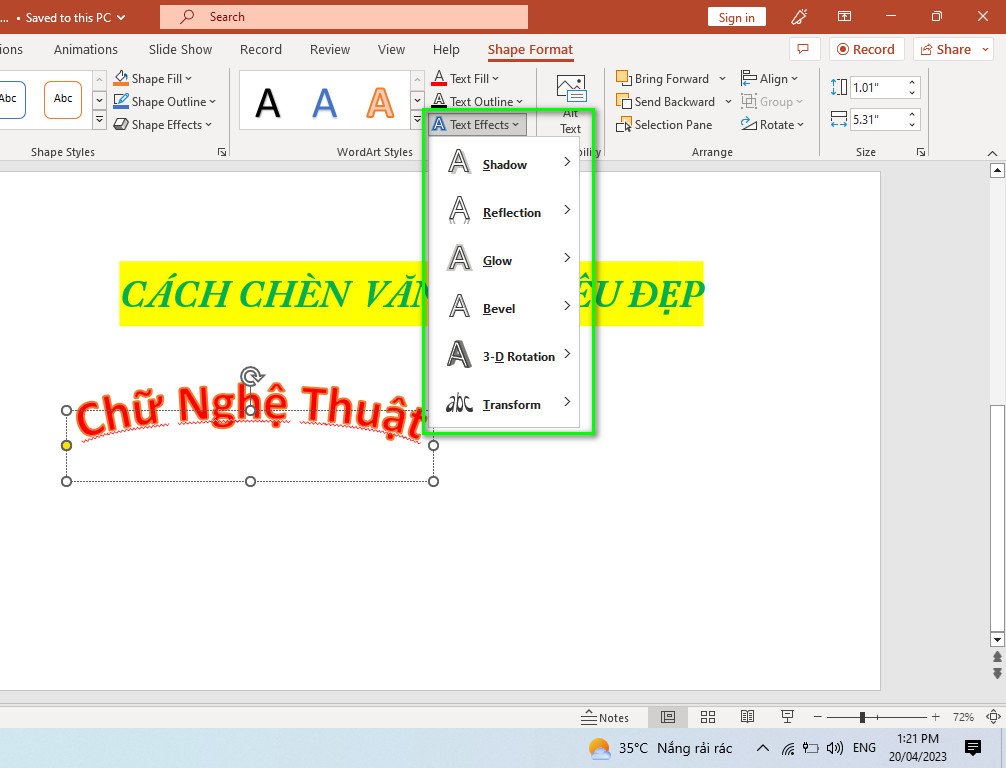 text effects hiệu ứng