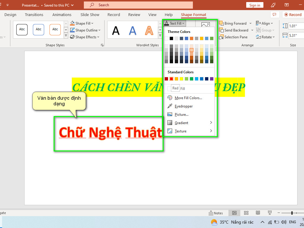 text fill chọn màu chữ