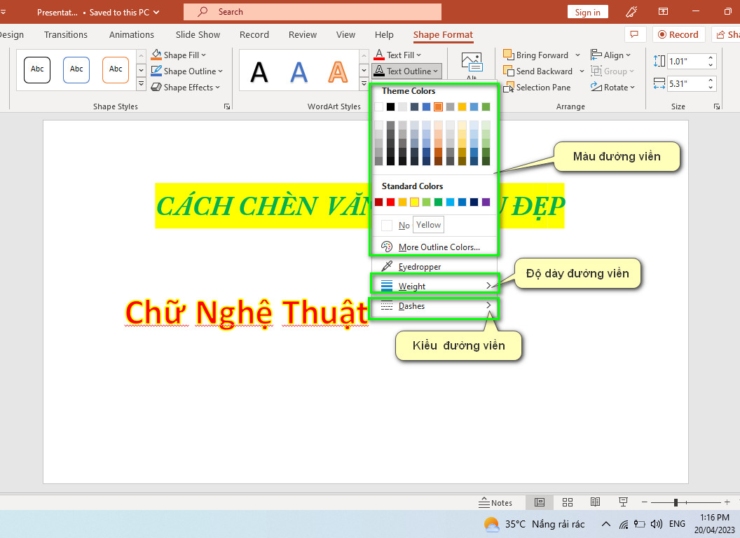 text outline đường viền