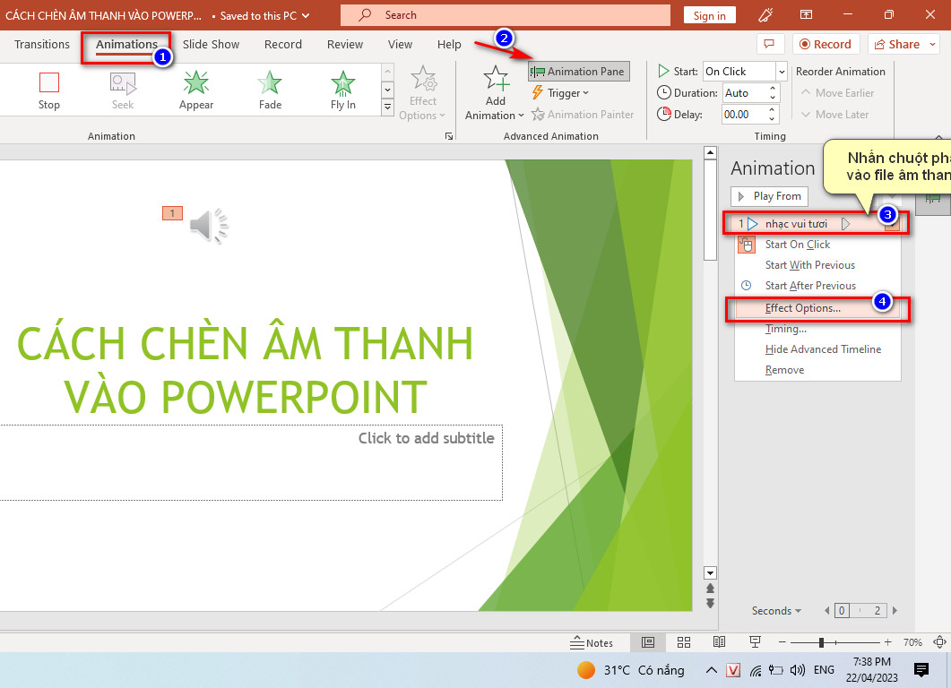 Tự Học PowerPoint Cơ Bản | Bài 10: Hướng Dẫn Chèn Âm Thanh Vào Slide ...