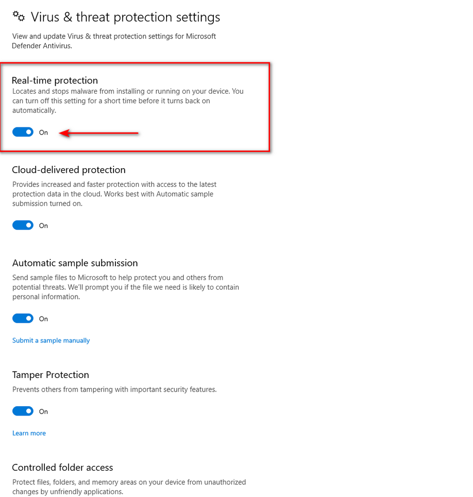 bước 6 bỏ chọn realtime protection