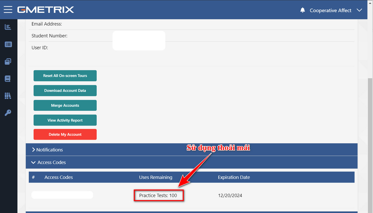 Giao diện 100 test