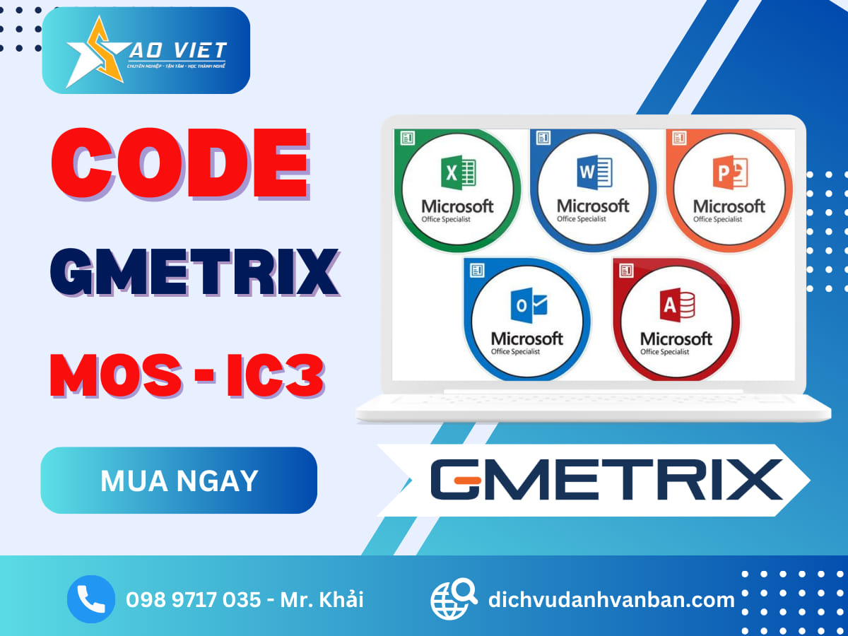 Bán tài khoản gmetrix luyện thi MOS - IC3 - IC3 SPARK